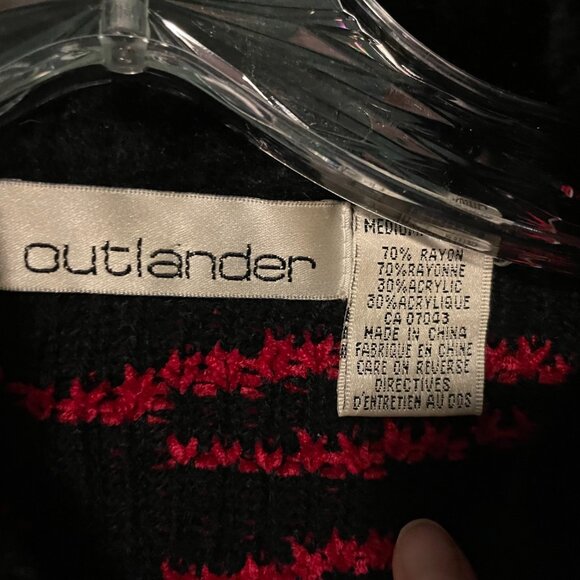 Outlander Red Tiger Strips Fur Collar Button Up Sweater - Picture 4 of 7